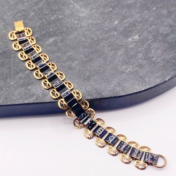 VINTAGE Tahsis, BC, brass souvenir bracelet c. 1930s 1940s 1950s tourist jewelry - Picture 6 of 9